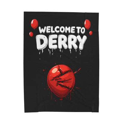 Velveteen Blanket - "Welcome to Derry" Horror Plush Throw with Bloody Red Balloon