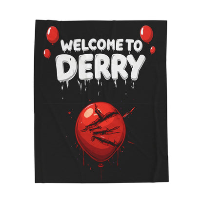 Velveteen Blanket - "Welcome to Derry" Horror Plush Throw with Bloody Red Balloon