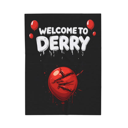 Velveteen Blanket - "Welcome to Derry" Horror Plush Throw with Bloody Red Balloon